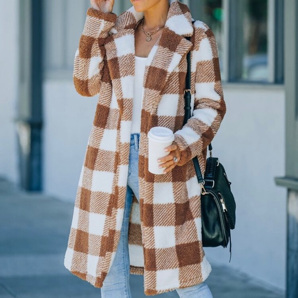 FLASH SALE! Buffalo Plaid Sherpa Flannel Trench Coat - Picture 2 of 9